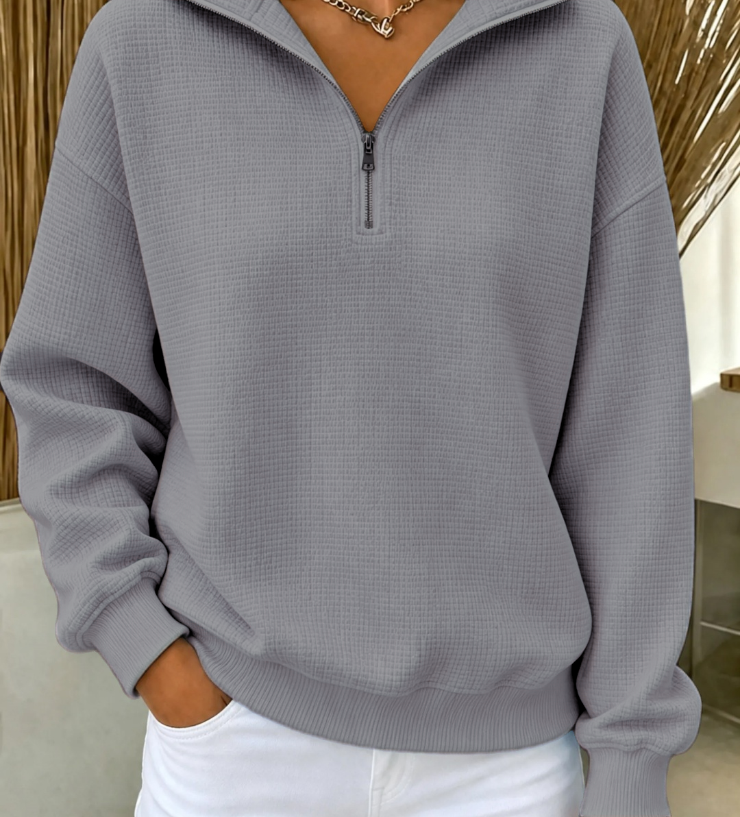 CLEARANCE SALE🔥Women's Waffle Knit Quarter-Zip Sweatshirt