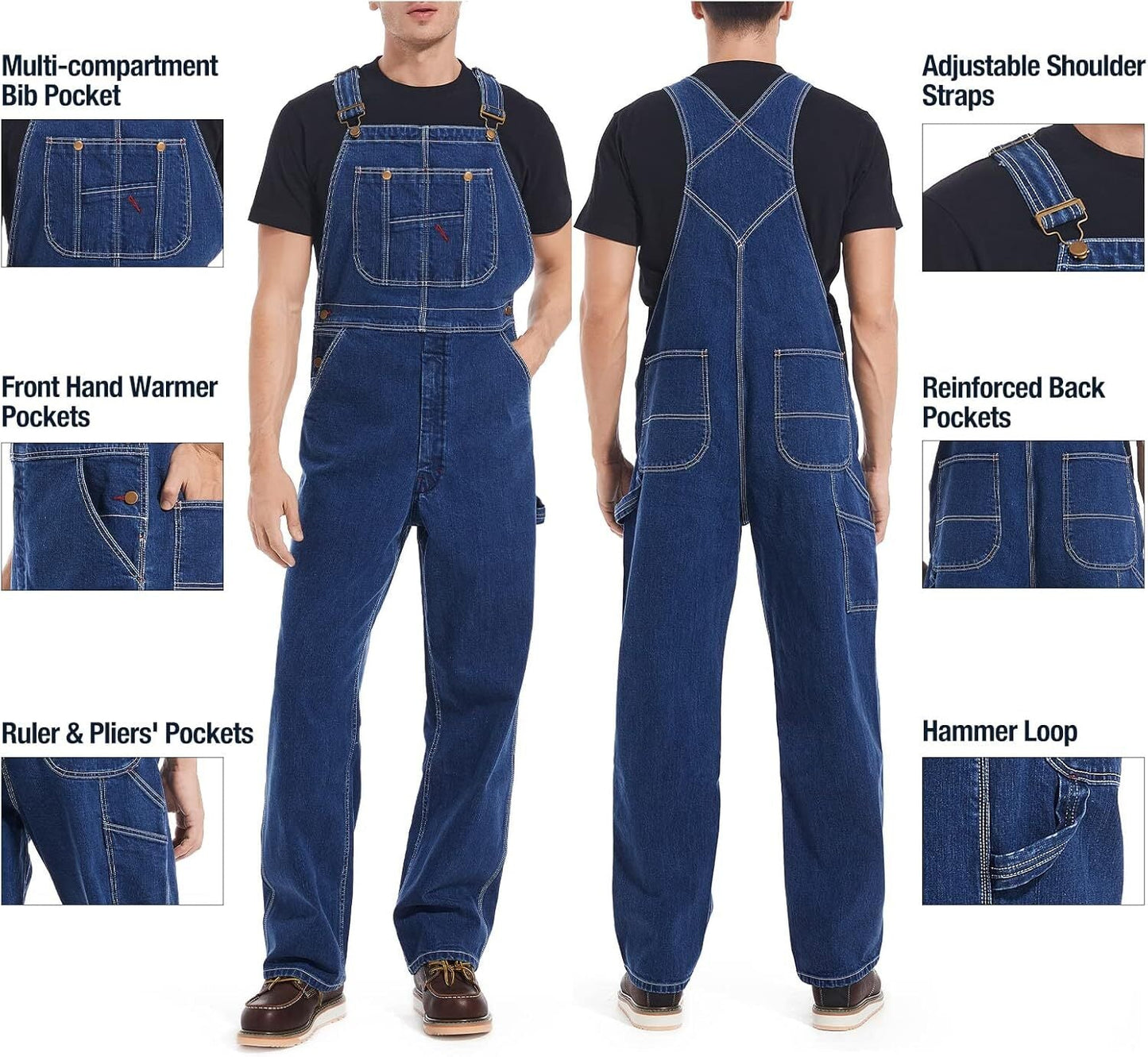 🔥CLEARANCE SALE🔥Men's Heavy-Duty Denim Bib Overalls – Adjustable Straps & Utility Pockets