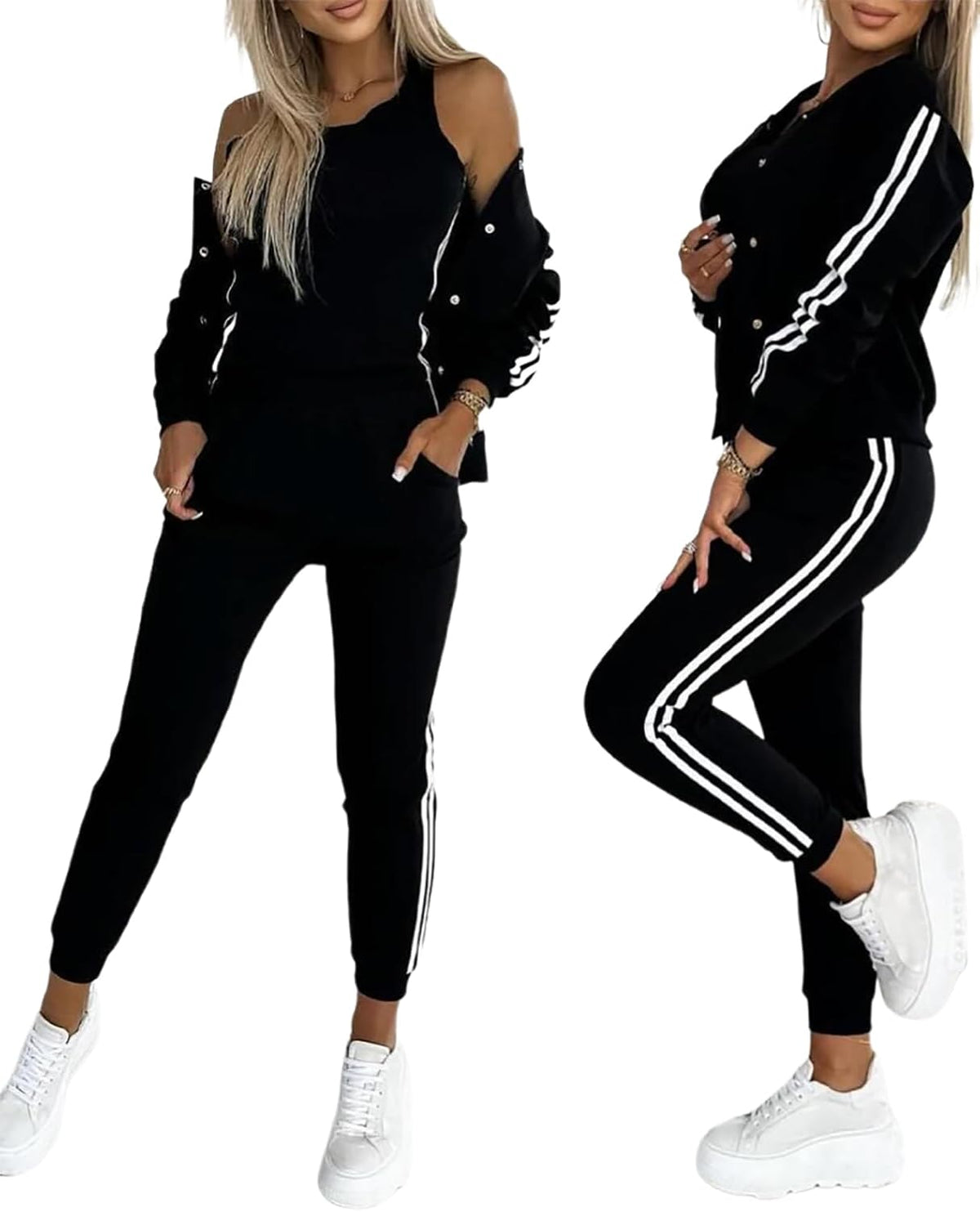 Women's 3 Piece Bomber Jacket Tracksuit Set Airport Travel Outfit