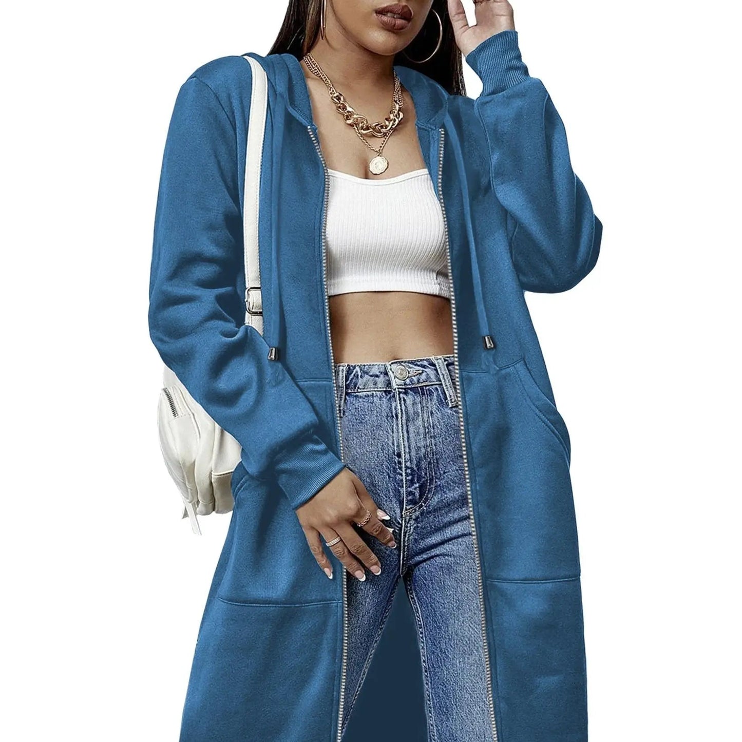 Women's Zip Up Fleece Hoodie Tunic Jacket