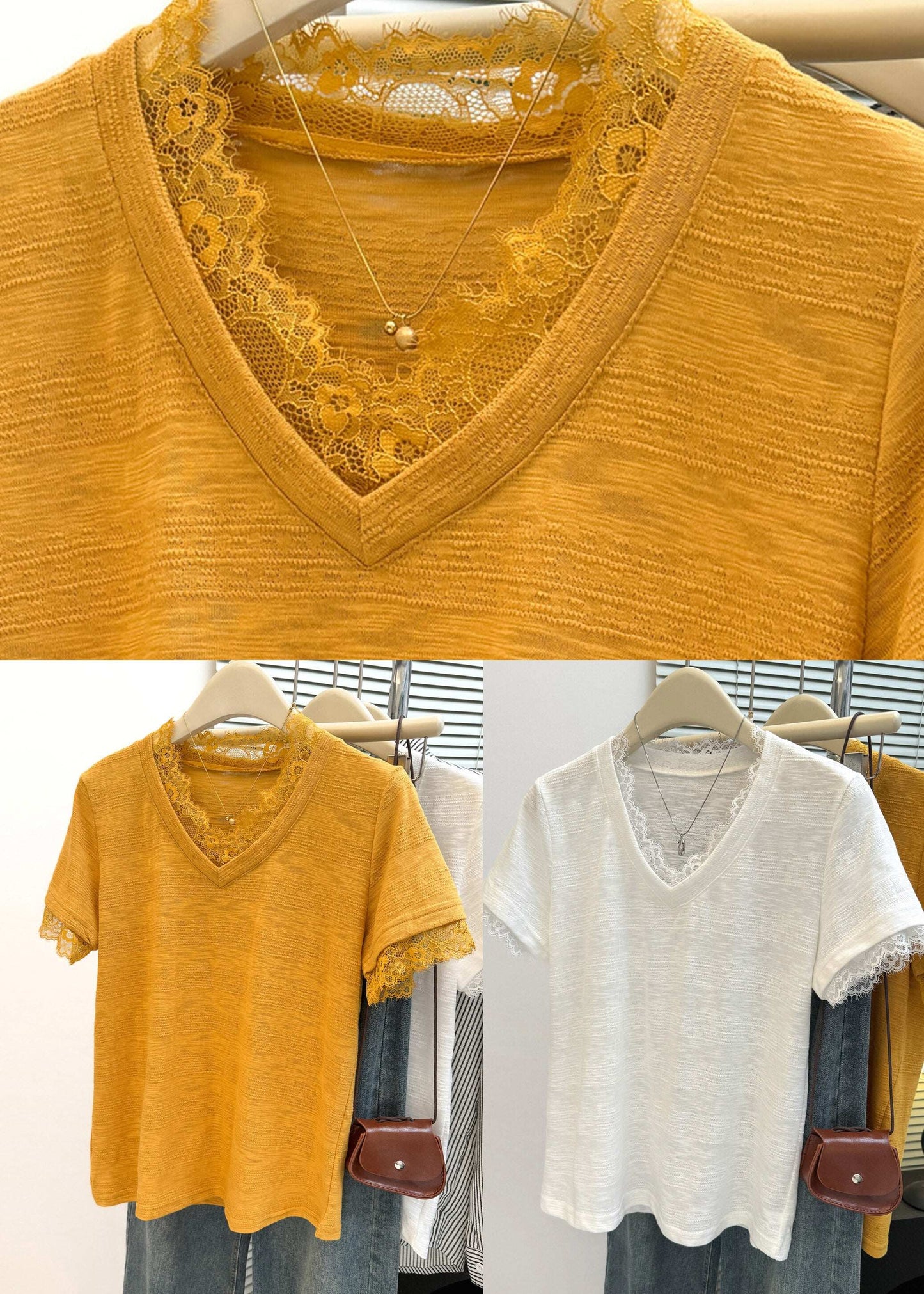 White V Neck Solid Top Short Sleeve