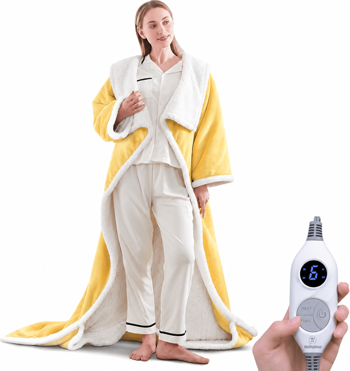 ๐ฅ Wearable Heated Sherpa Blanket with Foot Pocket โ Cozy Warmth & Auto Shut-Off
