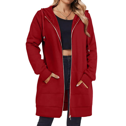 Women Zip Up Fleece Tunic Sweatshirt Long Hoodie