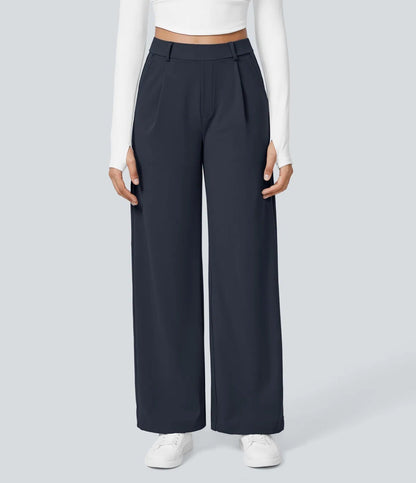 High Waisted Side Pocket Straight Leg Work Pants