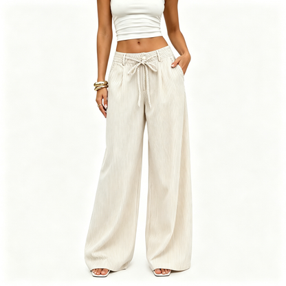 ⚡FINAL SALE⚡- Women's  Striped With Pockets Black Baggy Low Rise Wide Leg Pants