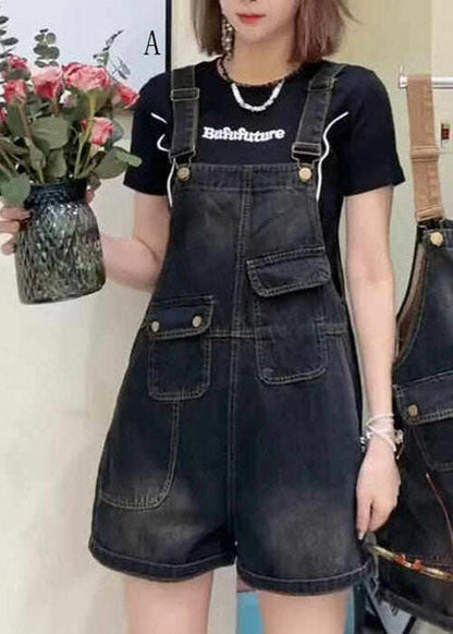 Women Pockets Patchwork Loose Denim Jumpsuits Summer
