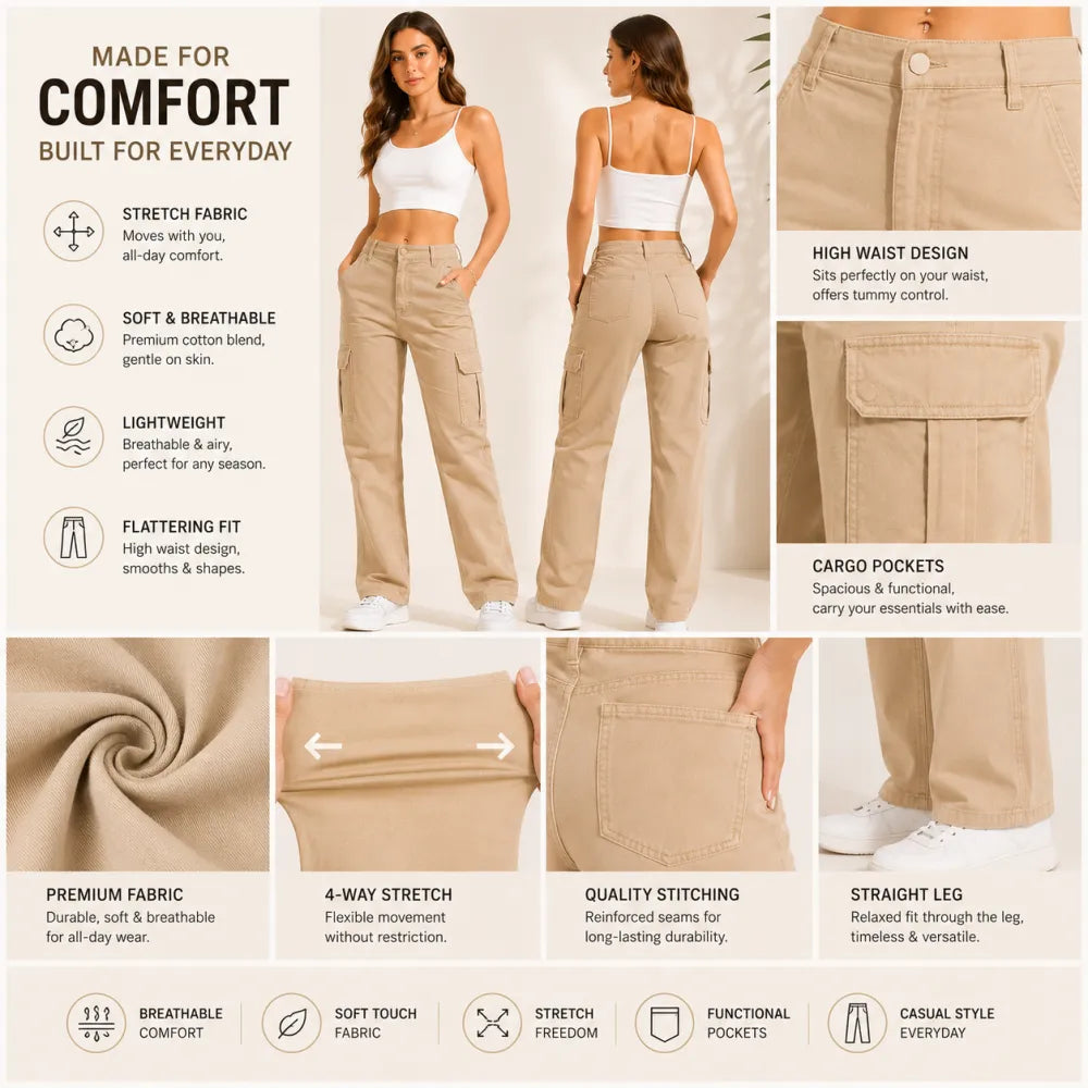 Women's High Waist Stretch Cargo Pants