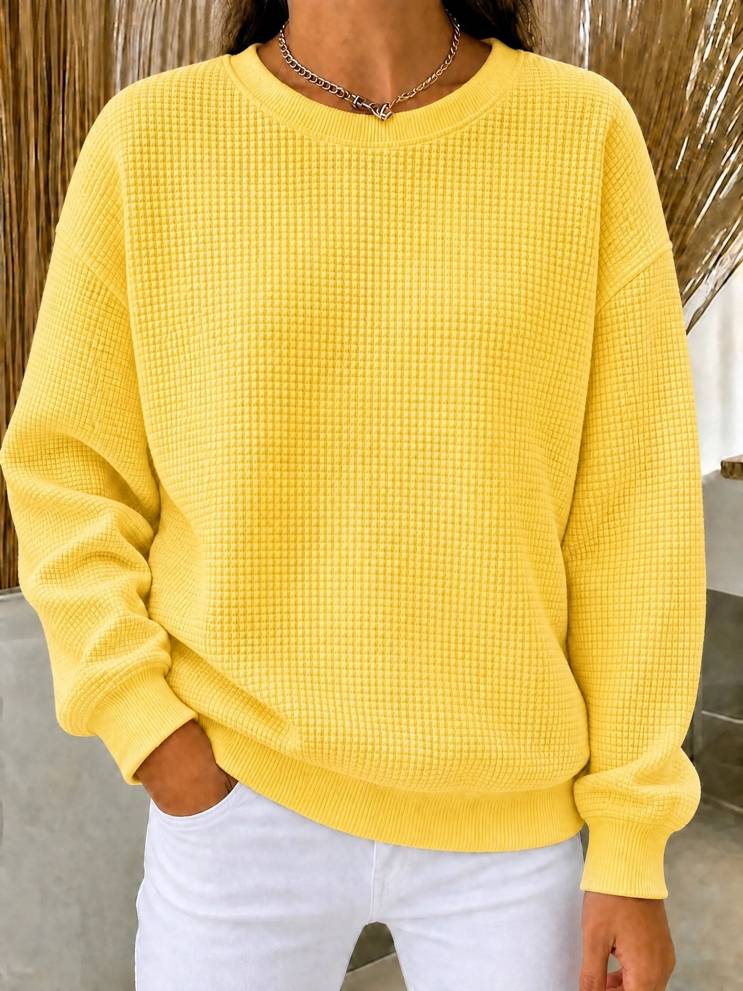 🔥Women's Waffle Knit Crewneck Sweatshirt