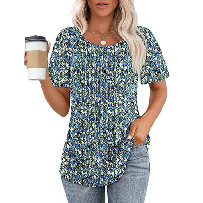 🔥Last Day Promotion🔥Womens T Shirts Short Sleeve Pleated Dressy Casual Scooped Neck Summer Tops Blouses