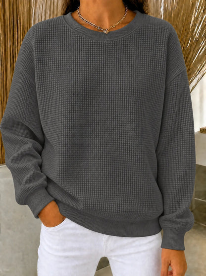🔥Women's Waffle Knit Crewneck Sweatshirt