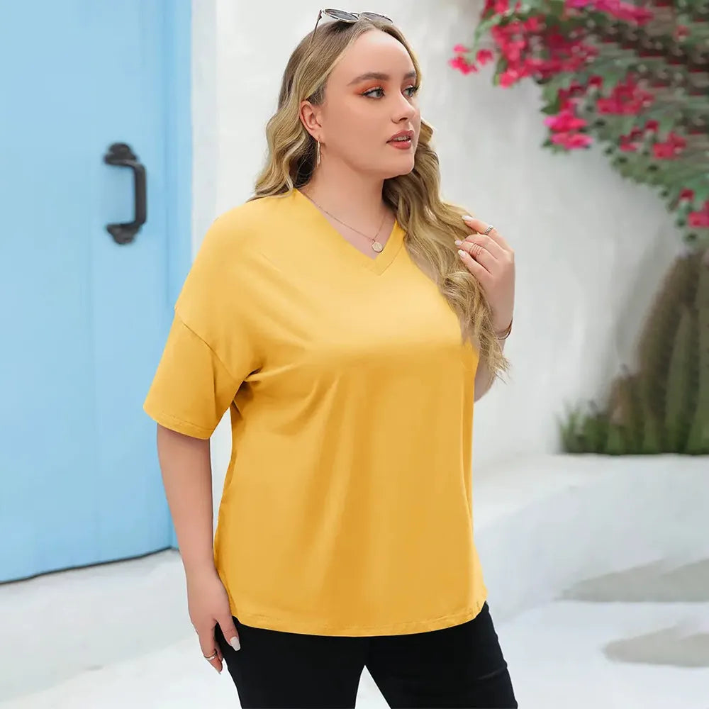 🔥 Limited-Time Offer:Women's Plus Size V Neck T Shirts Loose Fit Cotton Tunic Tops
