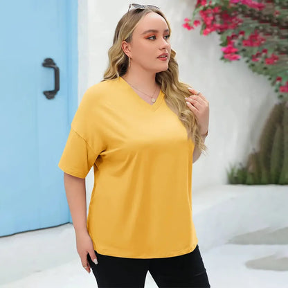 🔥 Limited-Time Offer:Women's Plus Size V Neck T Shirts Loose Fit Cotton Tunic Tops