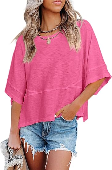 CLEARANCE SALE🔥Women's Summer Casual T-Shirts Loose Fit Crewneck 3/4 Sleeve Tops