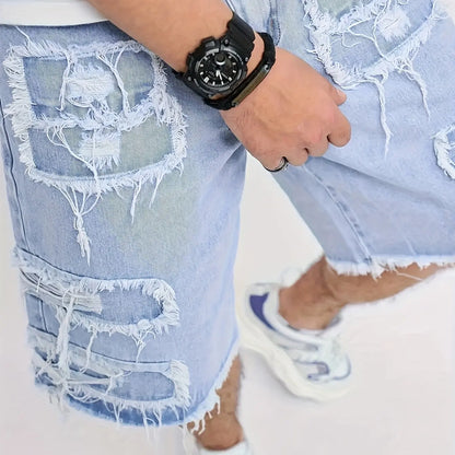 ⚡FINAL SALE⚡Raw Hem Denim Shorts with Rips – Edgy Urban Casual Warm-Weather Essential