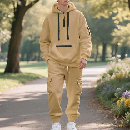 Men's Winter Fleece Lined Casual Set Long Sleeve Jacket & Pants