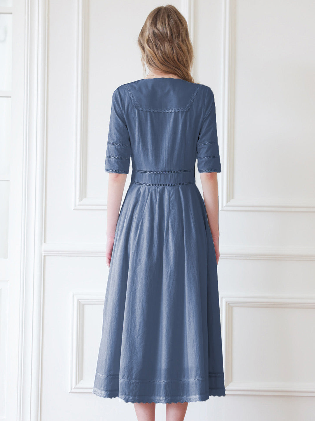 100% Cotton Demin Blue Midi Dress