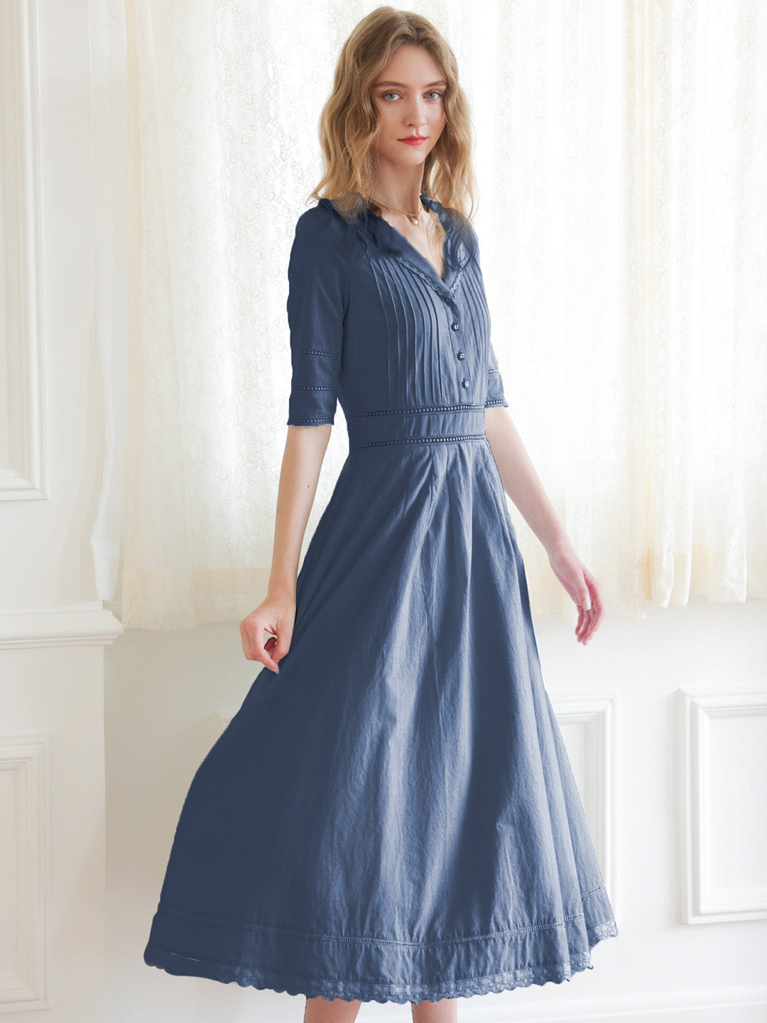 100% Cotton Demin Blue Midi Dress