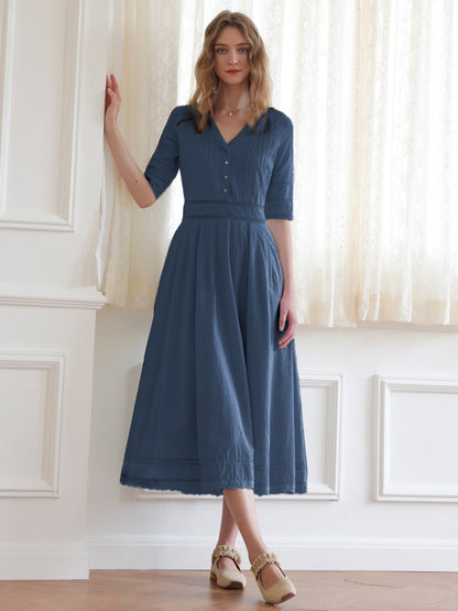 100% Cotton Demin Blue Midi Dress