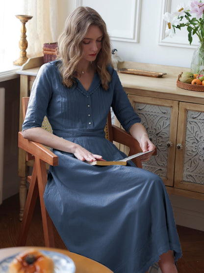 100% Cotton Demin Blue Midi Dress