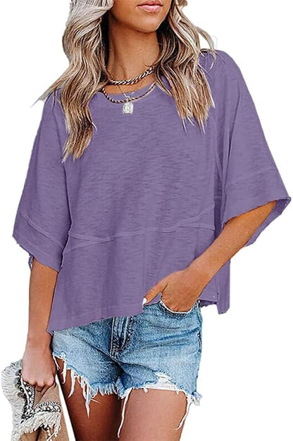 CLEARANCE SALE🔥Women's Summer Casual T-Shirts Loose Fit Crewneck 3/4 Sleeve Tops