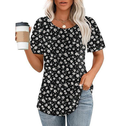 🔥Last Day Promotion🔥Womens T Shirts Short Sleeve Pleated Dressy Casual Scooped Neck Summer Tops Blouses