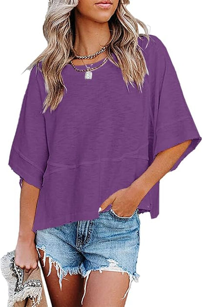 CLEARANCE SALE🔥Women's Summer Casual T-Shirts Loose Fit Crewneck 3/4 Sleeve Tops