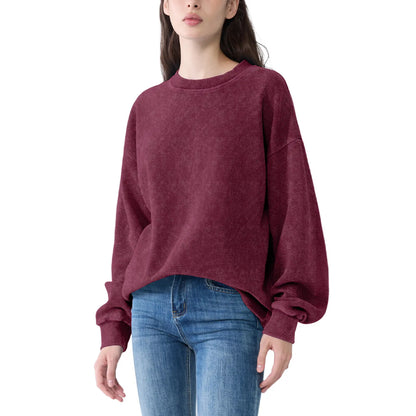 Oversized Waffle Sweatshirt Cotton Pullover