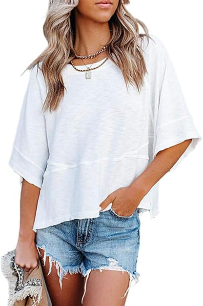 CLEARANCE SALE🔥Women's Summer Casual T-Shirts Loose Fit Crewneck 3/4 Sleeve Tops