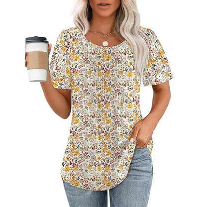 🔥Last Day Promotion🔥Womens T Shirts Short Sleeve Pleated Dressy Casual Scooped Neck Summer Tops Blouses