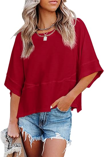 CLEARANCE SALE🔥Women's Summer Casual T-Shirts Loose Fit Crewneck 3/4 Sleeve Tops