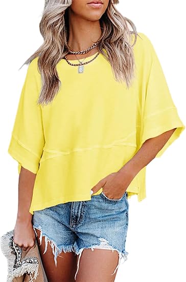 CLEARANCE SALE🔥Women's Summer Casual T-Shirts Loose Fit Crewneck 3/4 Sleeve Tops