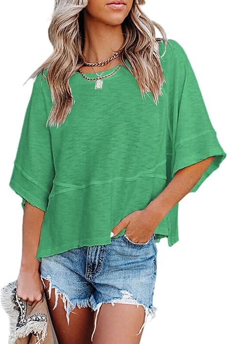 CLEARANCE SALE🔥Women's Summer Casual T-Shirts Loose Fit Crewneck 3/4 Sleeve Tops