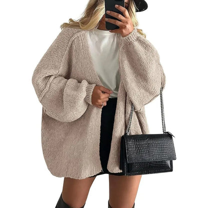 Women's Oversized Open Front Cardigan Sweater Fall Long Lantern Sleeve Lightweight Casual Knit Tops