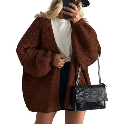 Women's Oversized Open Front Cardigan Sweater Fall Long Lantern Sleeve Lightweight Casual Knit Tops