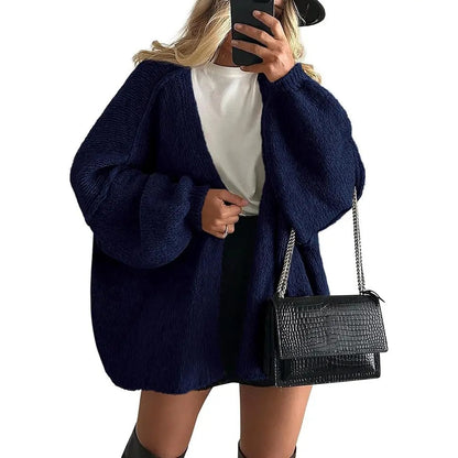 Women's Oversized Open Front Cardigan Sweater Fall Long Lantern Sleeve Lightweight Casual Knit Tops