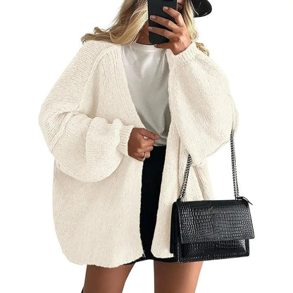 Women's Oversized Open Front Cardigan Sweater Fall Long Lantern Sleeve Lightweight Casual Knit Tops