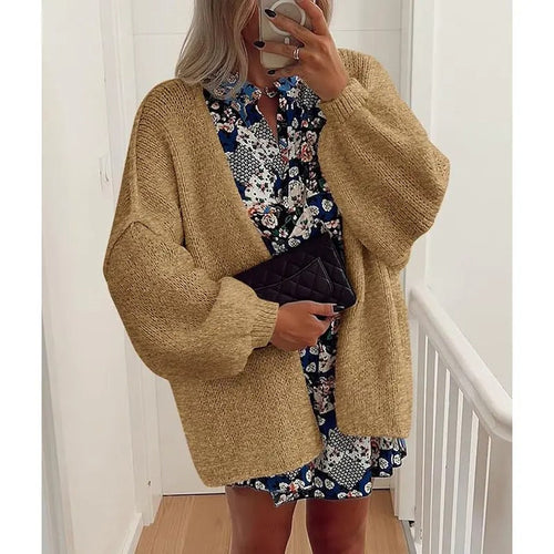 Women's Oversized Open Front Cardigan Sweater Fall Long Lantern Sleeve Lightweight Casual Knit Tops
