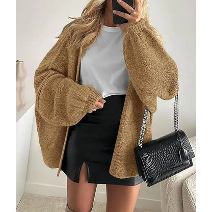 Women's Oversized Open Front Cardigan Sweater Fall Long Lantern Sleeve Lightweight Casual Knit Tops