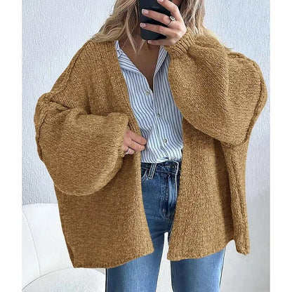 Women's Oversized Open Front Cardigan Sweater Fall Long Lantern Sleeve Lightweight Casual Knit Tops