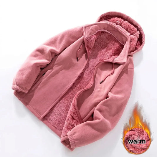 Chaqueta Cárdigan de Forro Polar para Mujer con Capucha Desmontable, Forro Grueso y Cálido, Abrigo Casual Holgado y con Estilo