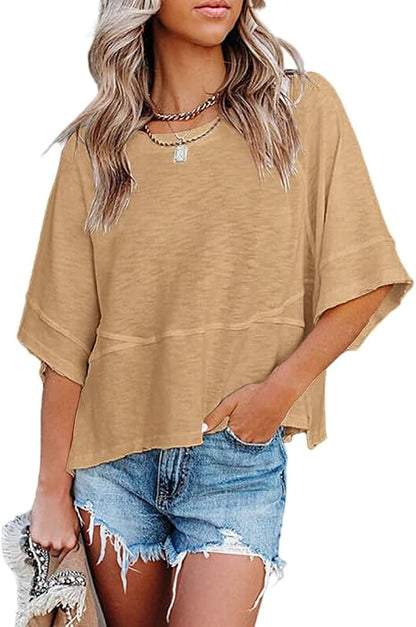CLEARANCE SALE🔥Women's Summer Casual T-Shirts Loose Fit Crewneck 3/4 Sleeve Tops