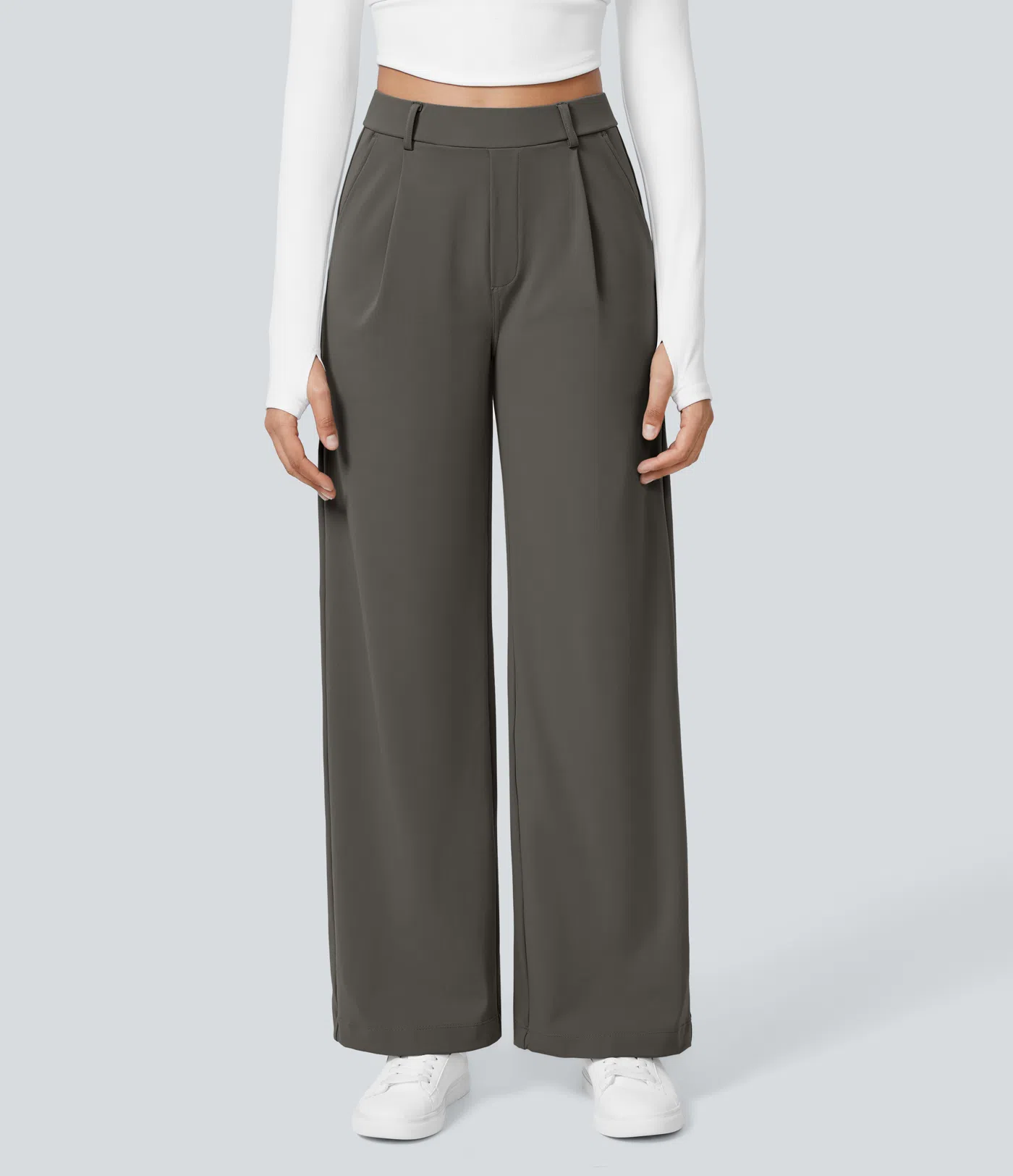 High Waisted Side Pocket Straight Leg Work Pants