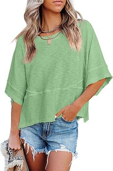 CLEARANCE SALE🔥Women's Summer Casual T-Shirts Loose Fit Crewneck 3/4 Sleeve Tops