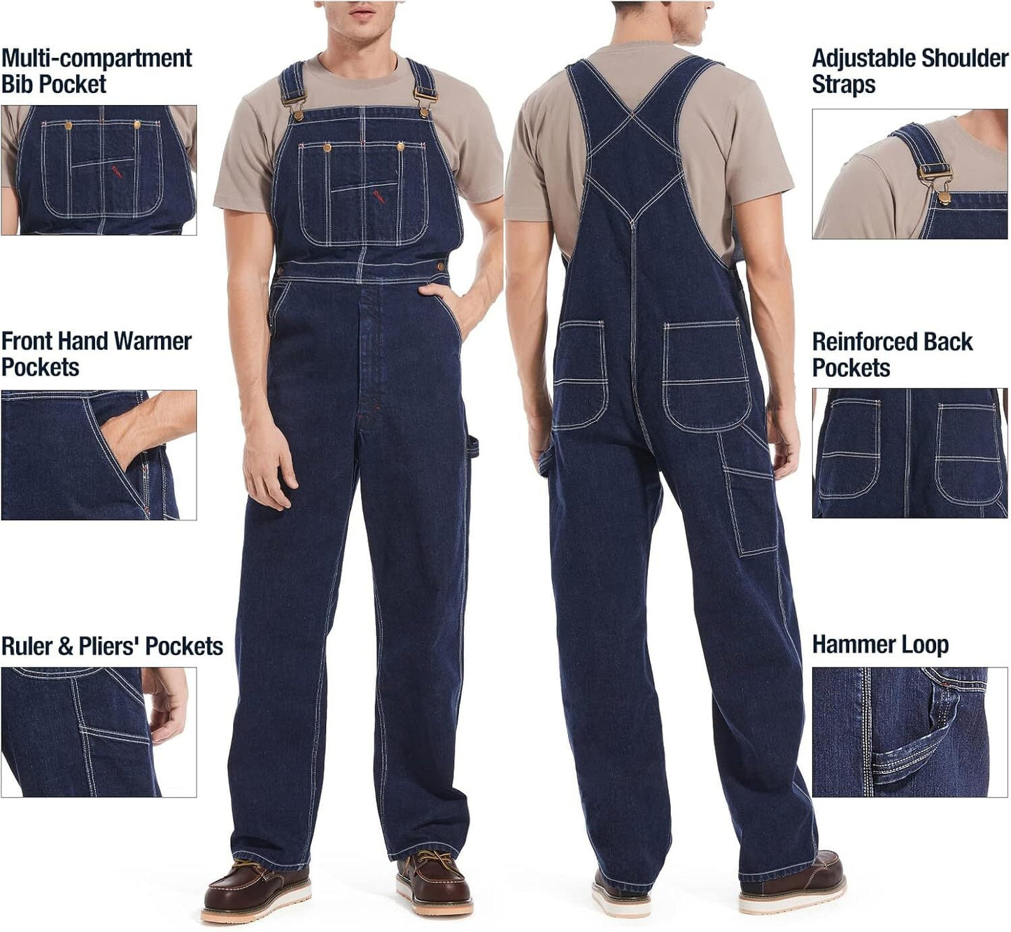 🔥CLEARANCE SALE🔥Men's Heavy-Duty Denim Bib Overalls – Adjustable Straps & Utility Pockets