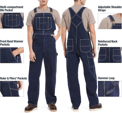🔥CLEARANCE SALE🔥Men's Heavy-Duty Denim Bib Overalls – Adjustable Straps & Utility Pockets