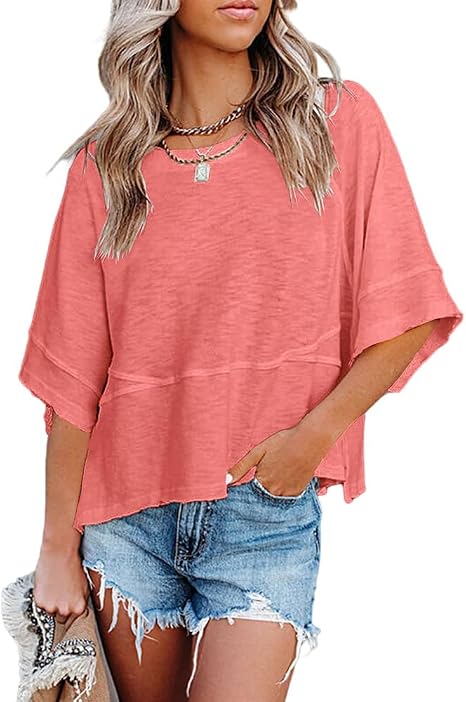 CLEARANCE SALE🔥Women's Summer Casual T-Shirts Loose Fit Crewneck 3/4 Sleeve Tops