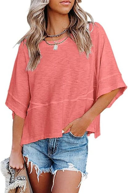 CLEARANCE SALE🔥Women's Summer Casual T-Shirts Loose Fit Crewneck 3/4 Sleeve Tops
