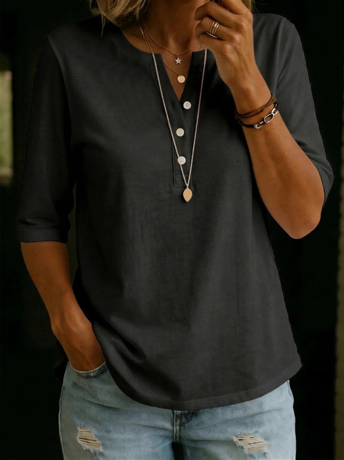 🔥2026! ! ! HOT SEAL- Classic Henley Collar 100% Cotton T-shirt