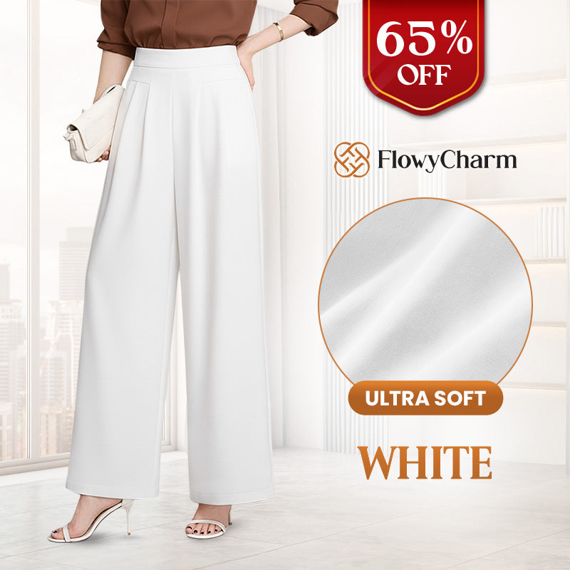 FlowyCharm - Drapey Soft Elegant High-Waisted Wide-Leg Pants