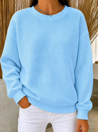 🔥Women's Waffle Knit Crewneck Sweatshirt